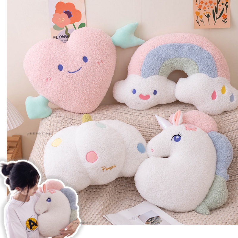 Unicorn Stuffed Toy - Miękki pluszowy tęczowy uśmiech różowe serce